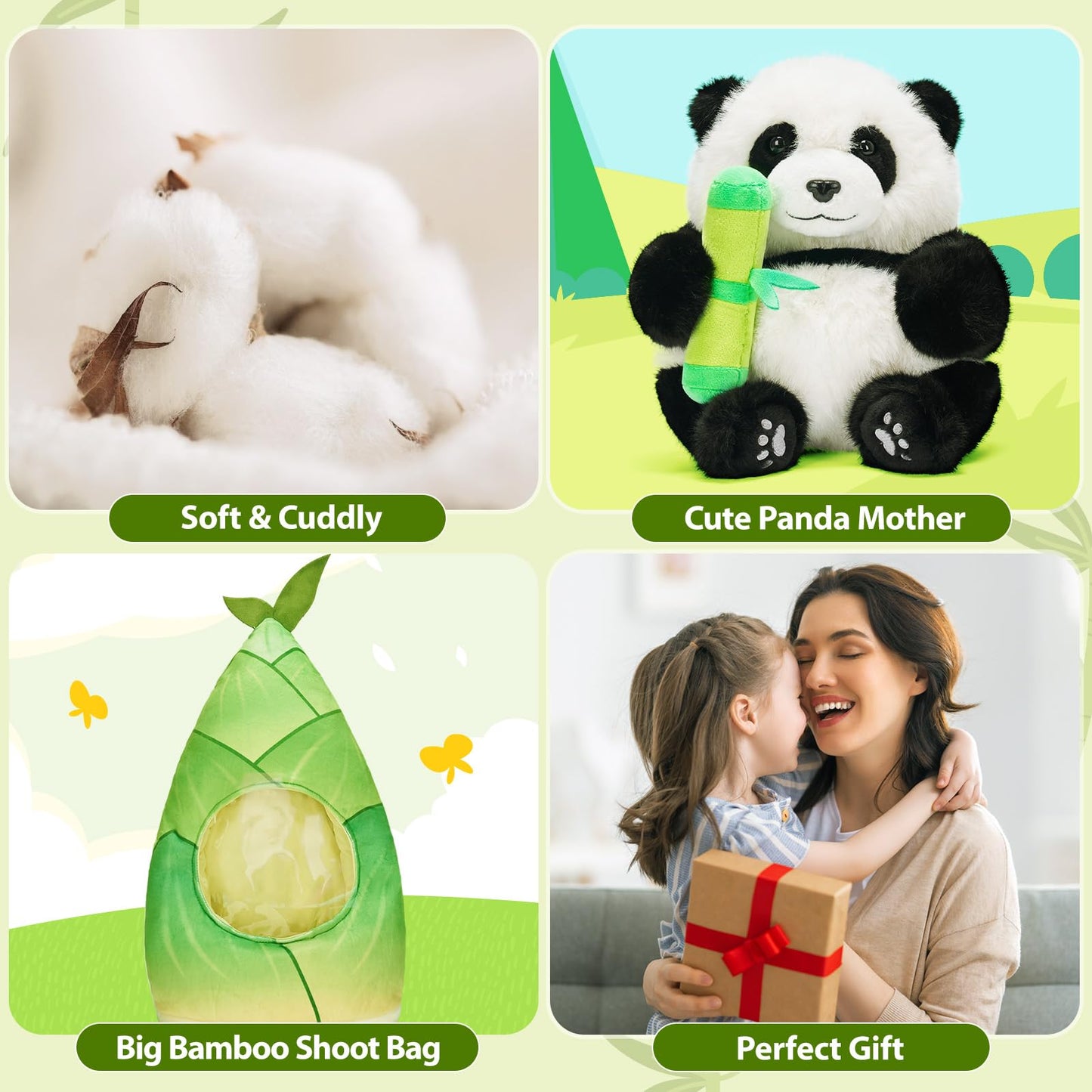 Ouozzz Panda Stuffed Animals With 3 Babies Inside Panda Bear Plush Toys With 19' Bamboo Shoot Bag - Gift Present Toys For Girls Boys Kids Toddler