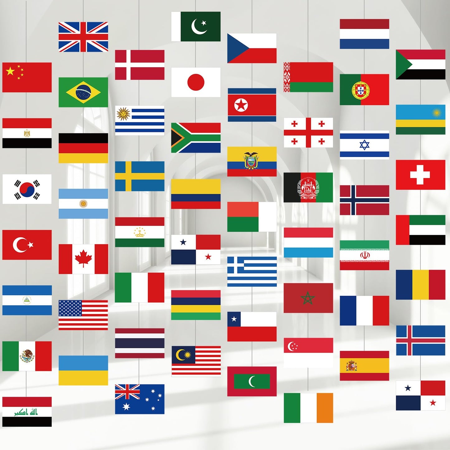 Daifunli 8 Pcs International Party Decorations 56 Countries Hanging Flags Garlands World National Flags Banner for International