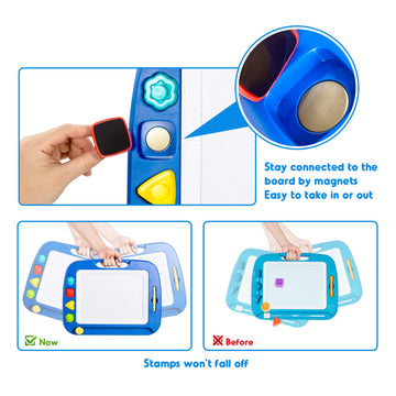 Sgile Large Magnetic Drawing Board - 4 Colors 16×13In Writing Painting Doodle Pad With 4 Stamps For Toddlers, Learning Educational Toy Etch Sketch Gift For 36+ Month Kids Girls Boys, Blue