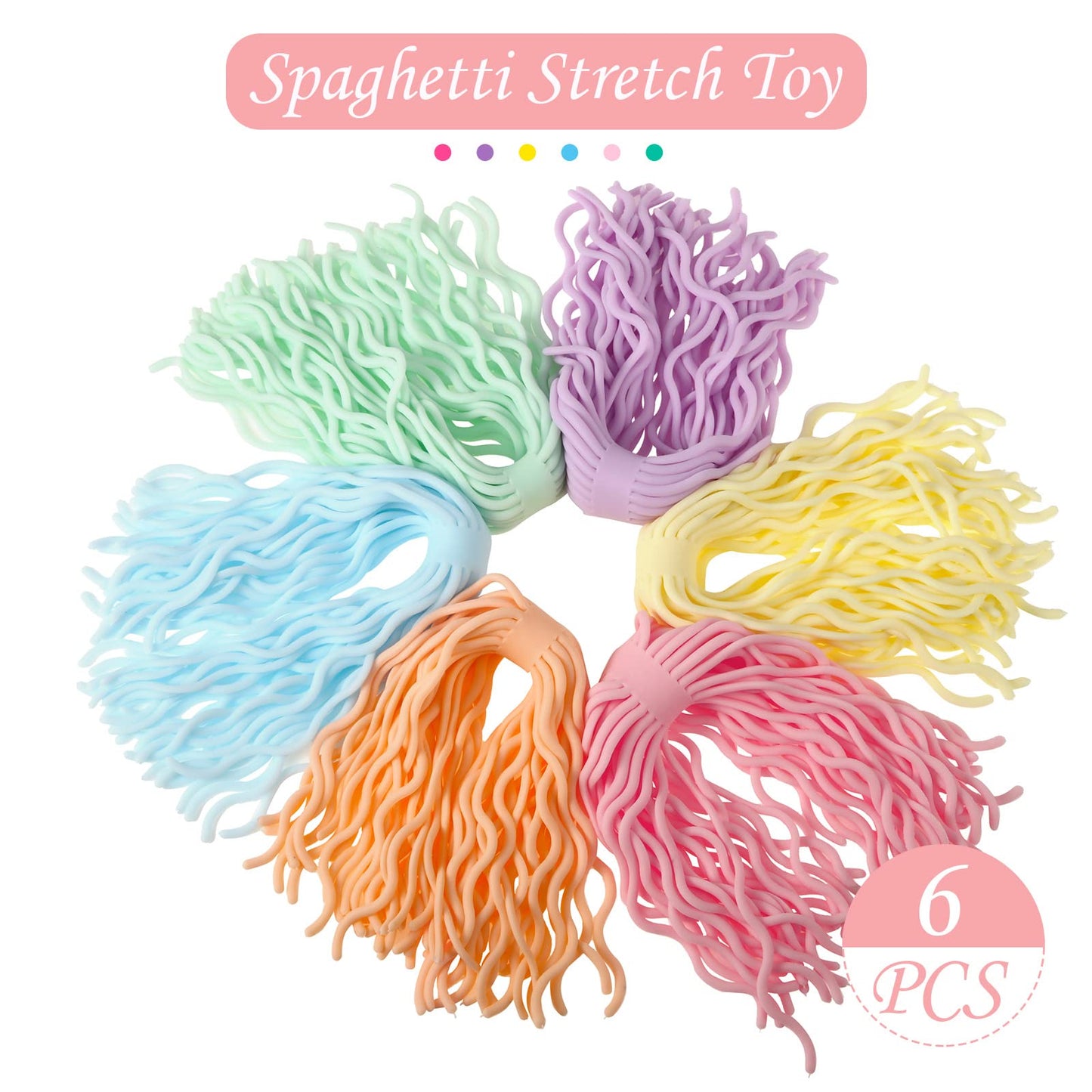 Civaner 6 Pieces Sensory Spaghetti Stretchy Toy Stretchy Pasta Toy Ramen Fidget Strings For Carnival Prizes Easter Party Gifts Stress Relieve Early Education Birthday(Macaron Color)