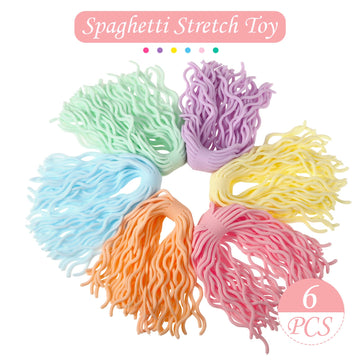Civaner 6 Pieces Sensory Spaghetti Stretchy Toy Stretchy Pasta Toy Ramen Fidget Strings For Carnival Prizes Easter Party Gifts Stress Relieve Early Education Birthday(Macaron Color)