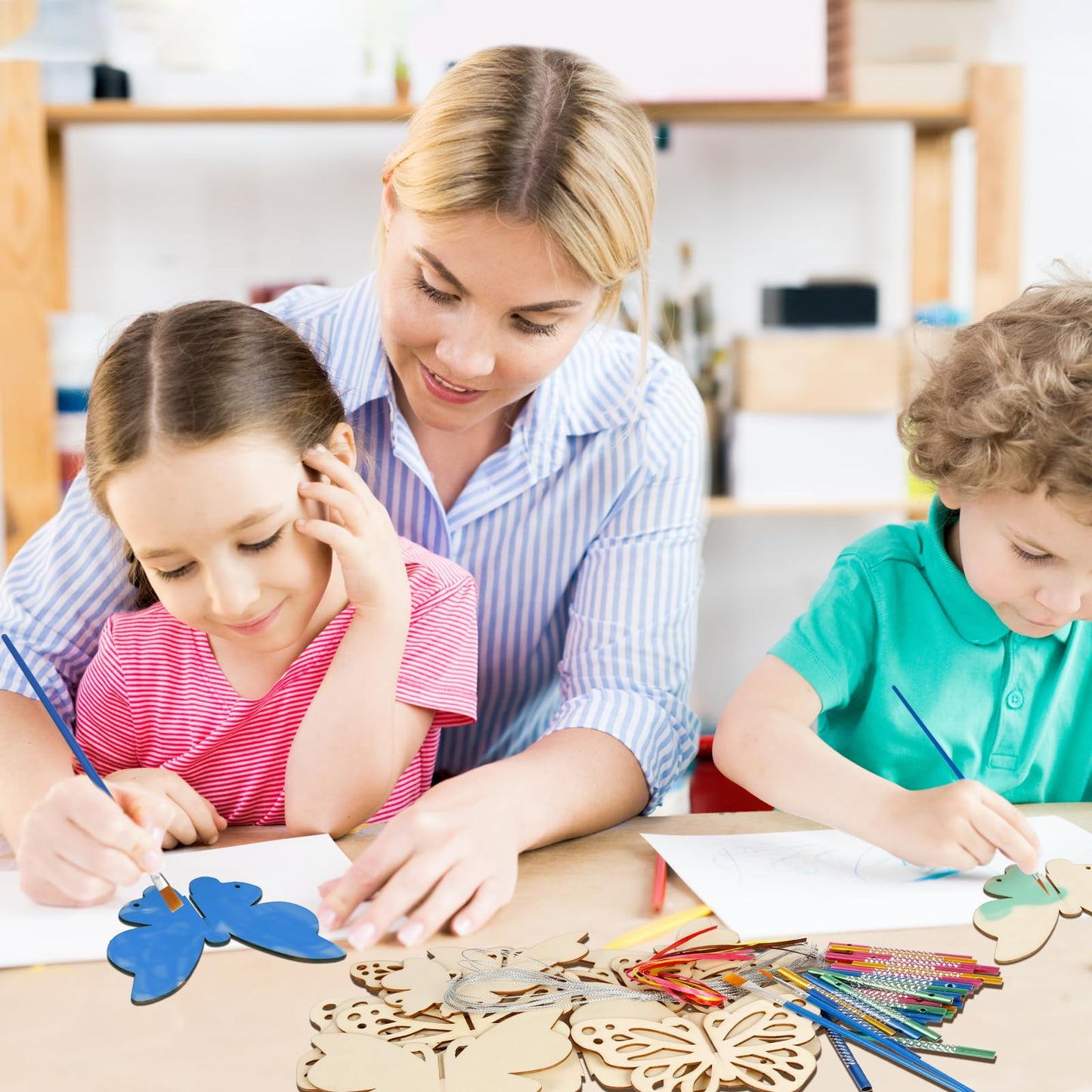 Fennoral 8 Pack 3D Butterfly Wind Chime Kit for Kids Make Your Own Butterfly Wind Chime Wooden Arts and Crafts for Kids DIY to P