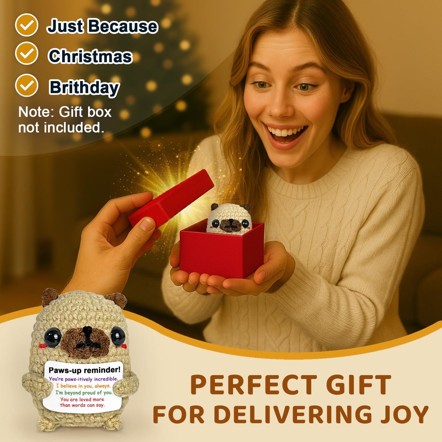 Krinisou Proud of You Crochet Pug Gift, Encouragement Inspirational Graduation Congratulations Gift for Son Daughter from Mom Da