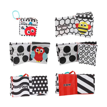 Sassy Peek-A-Boo Activity Book With Attachable Link For On-The-Go Travel, Sensory Play, Black & White, Ages 0+ Months