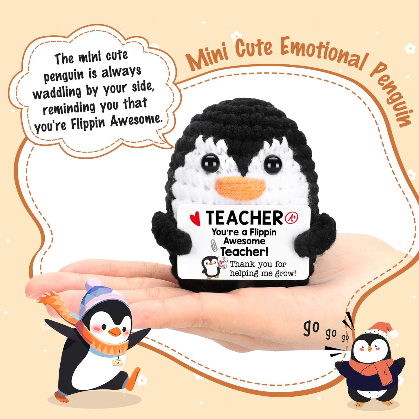 CryCarrot Teacher Appreciation Gifts Positive Crochet Penguin, Mini Funny Appreciation Thank You Teacher Gifts for Women Men End