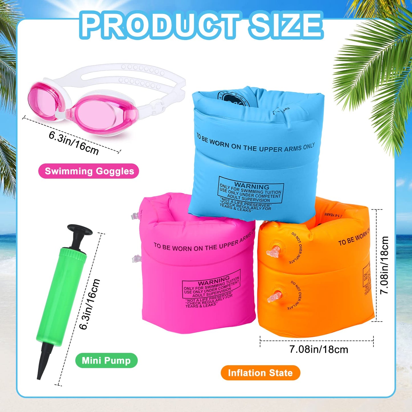 Arm Floaties For Kids 6-12Yrs, Pvc Arm Floaties Inflatable Swim Arm Bands Floater Sleeves Swimming Rings And Swimming Goggles Ki