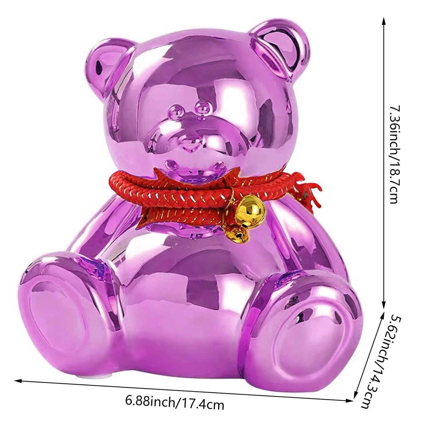 SOBEIT 7.36inch Bear Piggy Bank | Cute Bear Coin Bank | Shiny Plating Craftsmanship | Meticulous Details | Ceramic Bear Money Bank for Kids Girls Boys mature-themed(Rose Red/6.88 L x 5.62 W x 7.36 H)