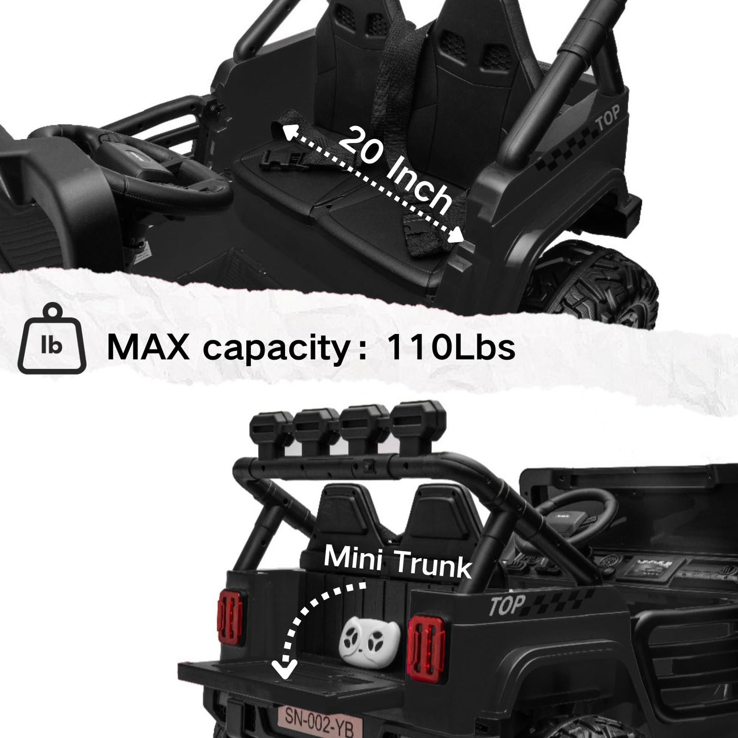 NEWQIDA 24V 2 Seater Ride on Car w/Remote Control 4wd Kids Electric Vehicles Ride on Toys Car, EVA Tires Wheels, 20'' Spacious S