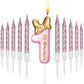 BBTO Number 1 Birthday Candle Pink Birthday Candle Girl with 10 Pieces Pink Candles Long Thin Cupcake Candles in Holders for Cak