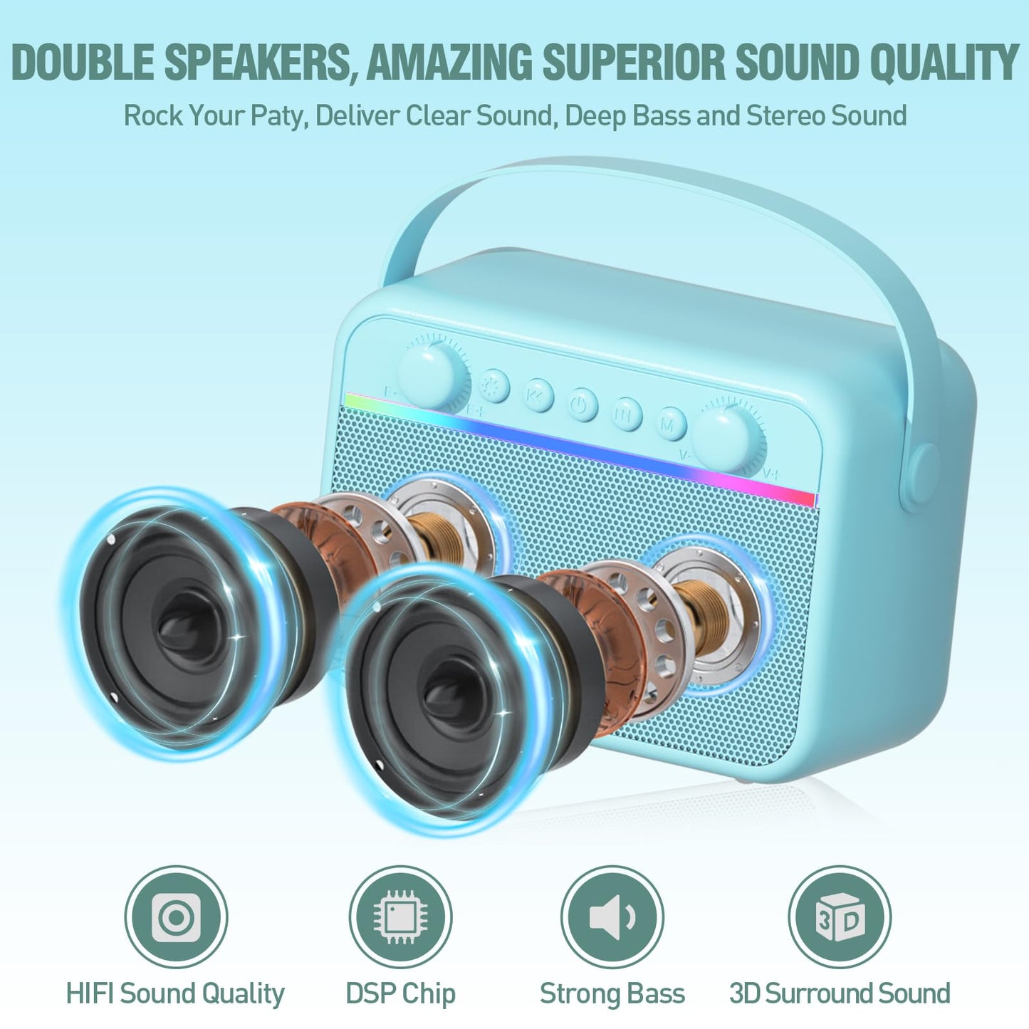 Kids Karaoke Machine Toys, Portable Bluetooth Speaker With Wireless Microphone, Stereo Sound Enhanced Bass, Kids Christmas Birth