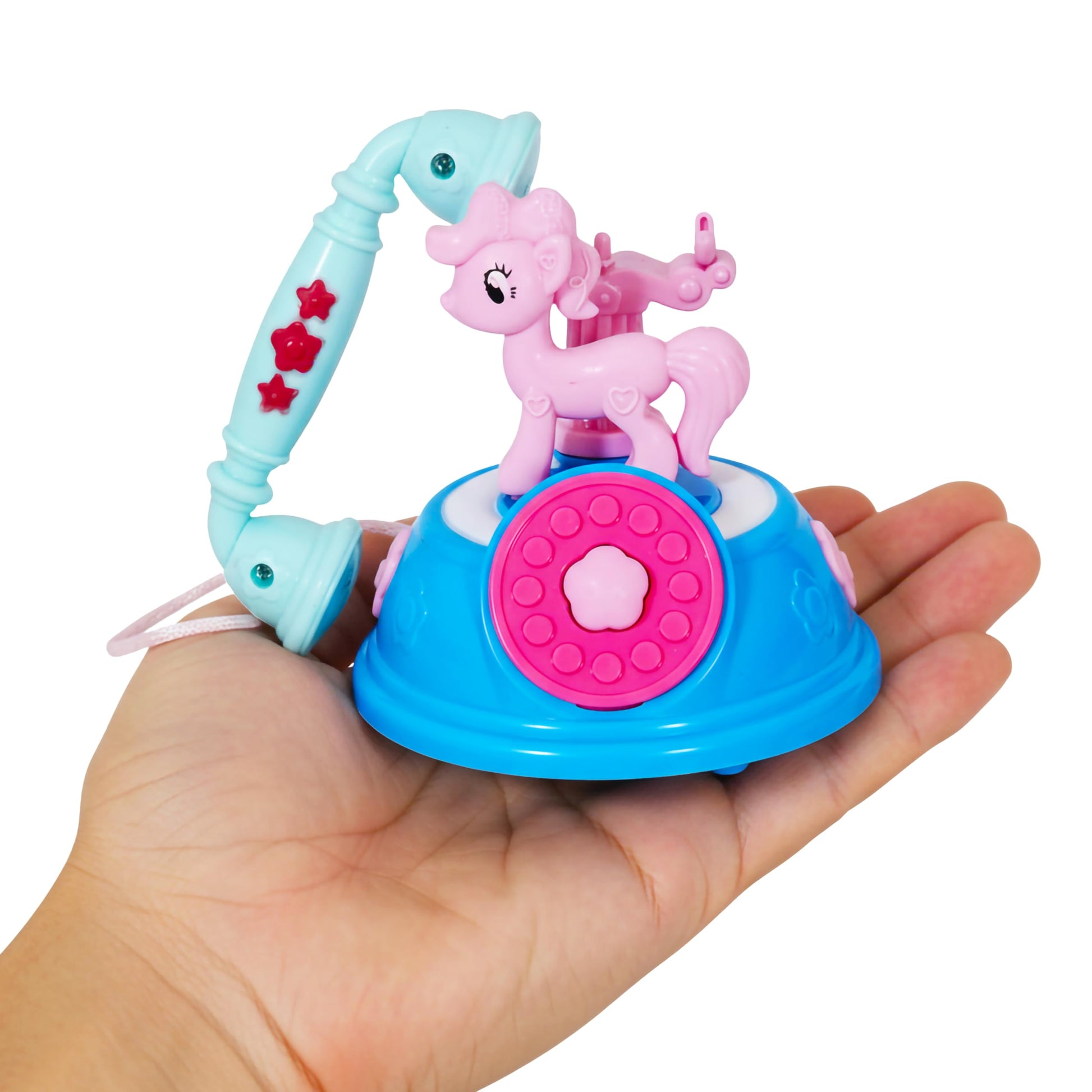 Vgrassp Mini 4 Inch Unicorn Design Landline Telephone Toy For Kids - Pony Attached Base Pretend Play Classic Phone With Light An