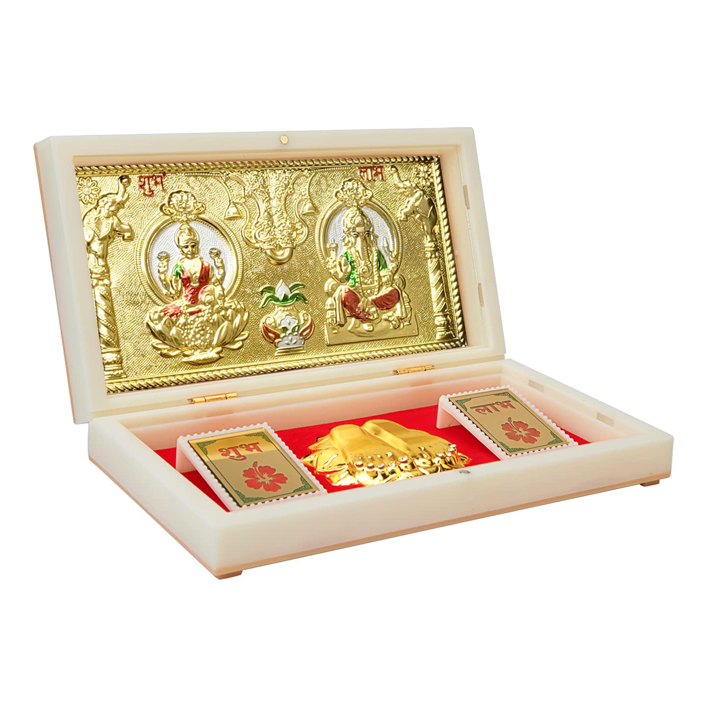 ARNAVIRA Lakshmi Ganpati With Kalash Gold Plated Photo Frame with Charan Paduka Pocket Temple for House Warming Gifts Return Gif