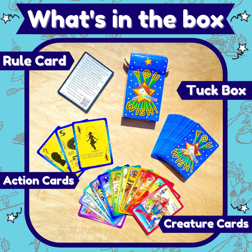 You Wish! Magical Creatures Family Card Game - Easy Card Game For Kids And Adults, Great For Game Night, Modern Twist On Go Fish Meets Uno, Fun For All Ages