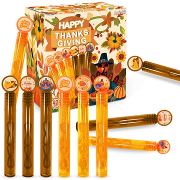 42Pcs Thanksgiving Bubble Wands, Mini Bubble Wands For Fall Party Favors, Autumn Gift Toys For Girls Boys Kids Toddler Adults, Party Bag Stuffers Goodie Bag Filler, Friendsgiving Classroom Prizes