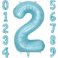 Paticool 40 Inch Blue Number Balloon 2, Large Light Blue Number Foil Mylar Balloons For Birthday Party Celebration Decorations S