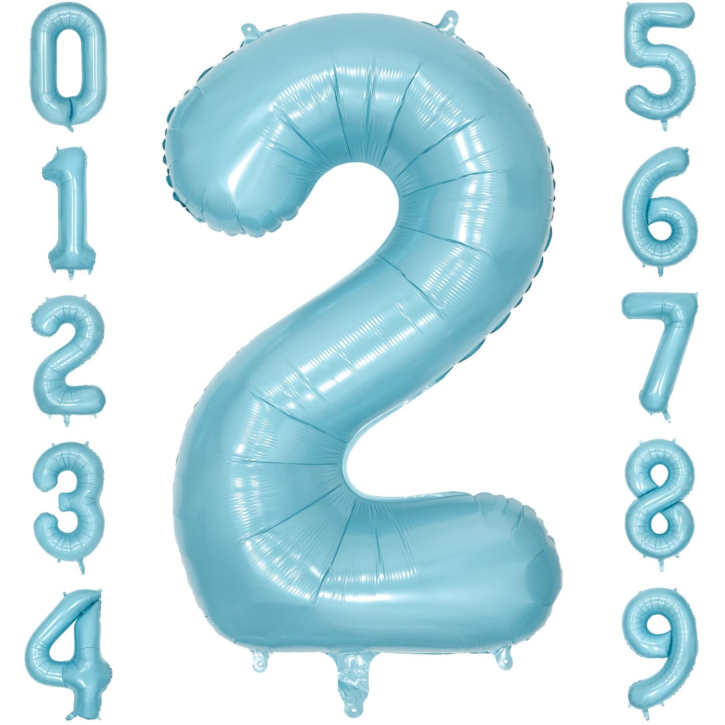 Paticool 40 Inch Blue Number Balloon 2, Large Light Blue Number Foil Mylar Balloons For Birthday Party Celebration Decorations S