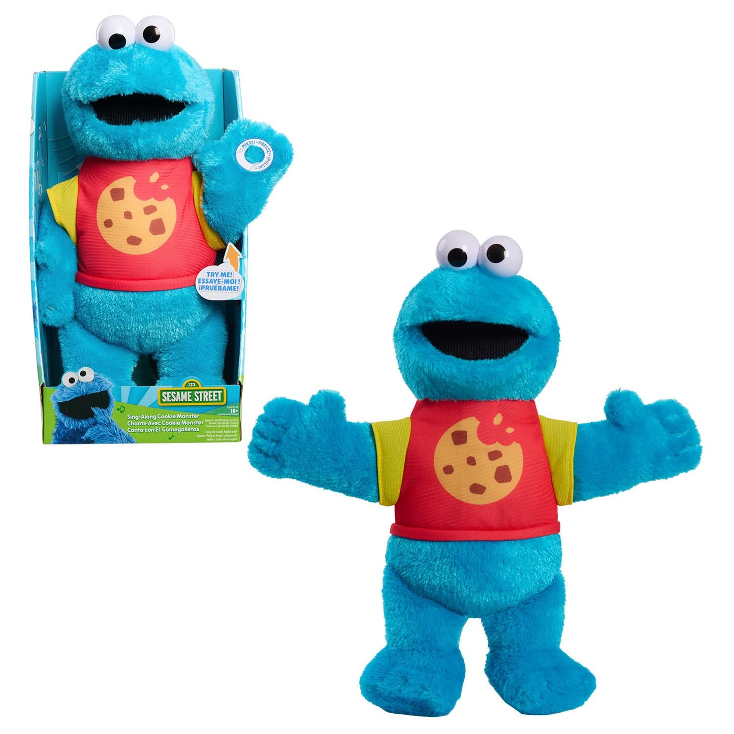 Just Play Sesame Street Cookie Monster Plushie, 13-inch, Blue, Fabric, Model 57652, Kids Toy for Ages 18 Months