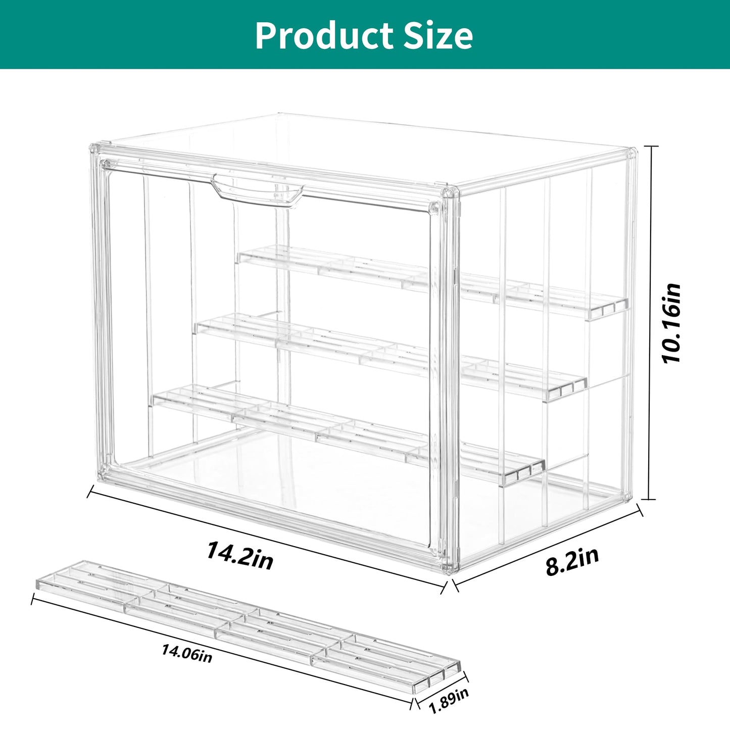 Attelite Acrylic Display Case,Upgrade 4 Tiers Clear Display Case With 3 Adjustable Divider, 2 Pack Stackable Large Storage Box W