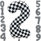 Eoopoon 42 Inch Checkered Number Balloon 2, 2nd Race Car Birthday Party Supplies for Boys Girls, Large Black and White Number 2 