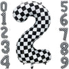 Eoopoon 42 Inch Checkered Number Balloon 2, 2nd Race Car Birthday Party Supplies for Boys Girls, Large Black and White Number 2 