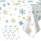 3Pcs Snowflake Plastic Tablecloth Christmas Snowflake Disposable Table Cloth White Blue and Gold Winter Wonderland Table Cover f