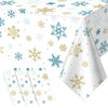3Pcs Snowflake Plastic Tablecloth Christmas Snowflake Disposable Table Cloth White Blue and Gold Winter Wonderland Table Cover f