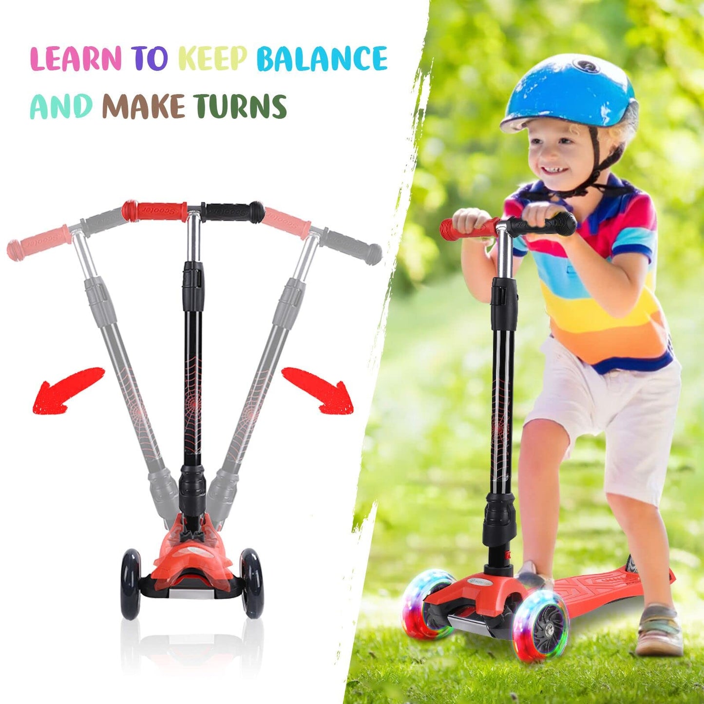 Kick Scooter Kids Scooter 3 Wheel Scooter, 4 Height Adjustable Pu Wheels Extra Wide Deck Best Gifts For Kids, Boys Girls