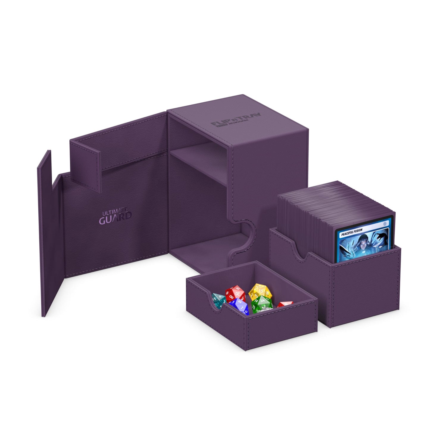 Ultimate Guard Flip'n'Tray 133+, Deck Case for 133 Double-Sleeved TCG Cards + Dice Tray, Purple, Independent Magnetic Closure &
