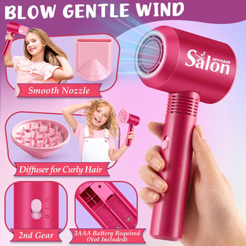 G.C Girls Hair Salon Toys Kids Pretend Play Hair Styling Kit With Realistic Blow Dryer Straightener Stylist Apron Scissors Acces