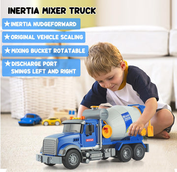 ANJARU Big Cement Mixer Truck Toys Engineering car Lights Sounds,Friction Powered Push car,Go Construction Vehicles Toddlers Boy