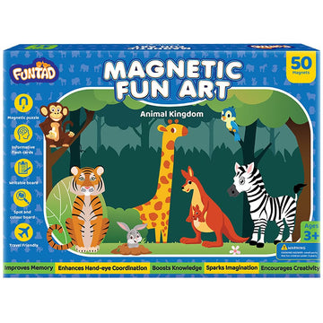 Funtad Magnetic Fun Art Puzzle - Animals|4-In-1 Travel Friendly Educational Toy With Writable Board|50 Magnetic Pieces |Birthday