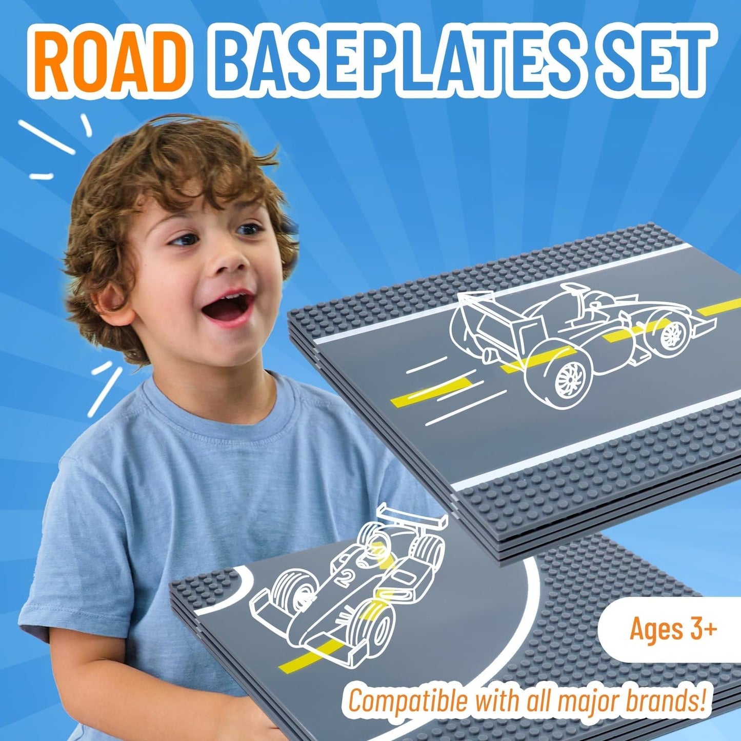 Strictly Briks Compatible With Lego Building Blocks Road Plates 10'' X 10'', 8 Pack Kids Brick Baseplates For City Road, Street,
