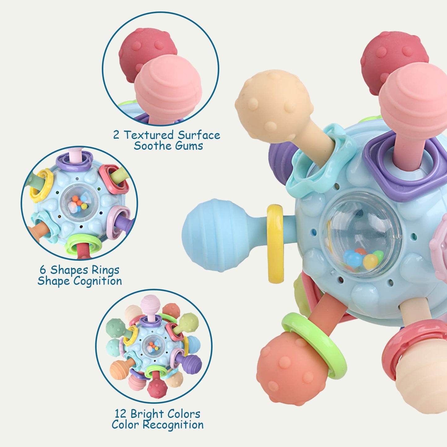 Baby Teething Toys - Infant Sensory Chew Rattles Toys - Newborn Montessori Learning Developmental Toy - Teethers For Babies 0 3