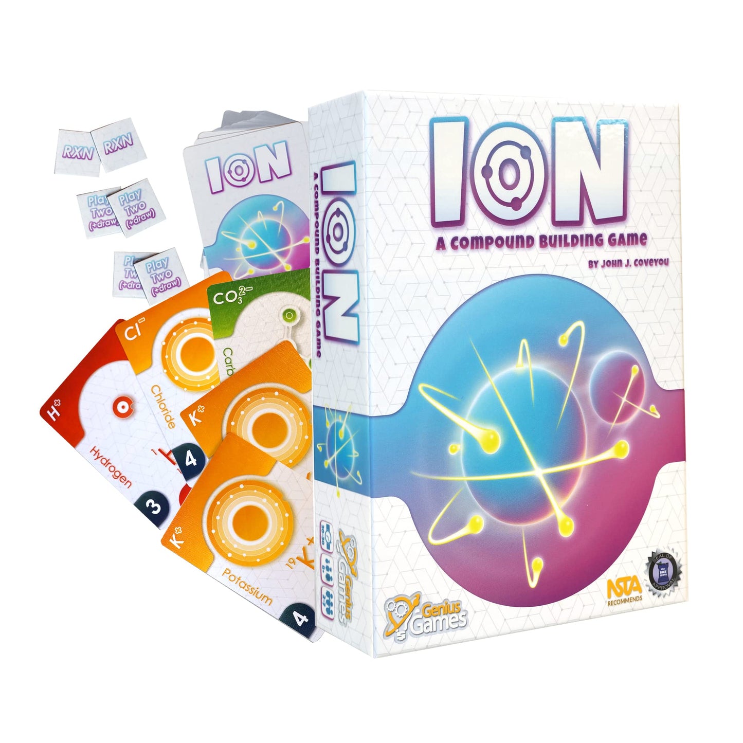 Genius Games Ion: Chemistry Card Drafting Game - 2nd Edition, Paper, Blue/Yellow/White, for High School Students & Teachers