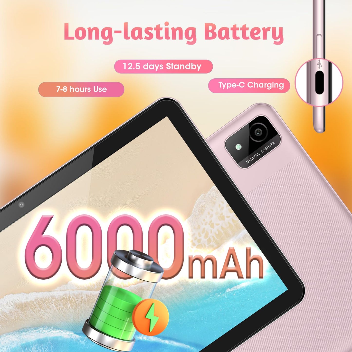 Kids Tablet, 10 Inch Tablet For Kids 128Gb Rom Octa-Core 6000Mah Battery, Android 14 Toddler Tablet With 5G Wifi Parental Contro