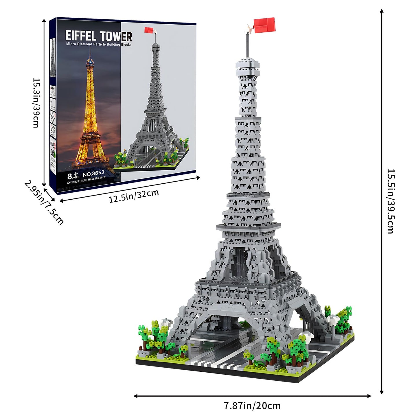 CSNRHG Paris Eiffel Tower World Famous Architectural Model Micro Building Blocks Set 3350 Pieces 3D Puzzle Toys Gifts for Kid and mature-themed