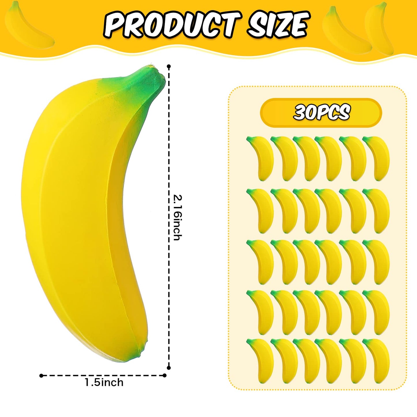 Civaner 30 Pcs Banana Stress Toys Stretchy Banana Stress Relief Toys Fidget Anxiety Relief Squeeze Balls Bulk Mini Party Favors Tiny Squeeze Party Supplies For Kids Adults(Yellow)