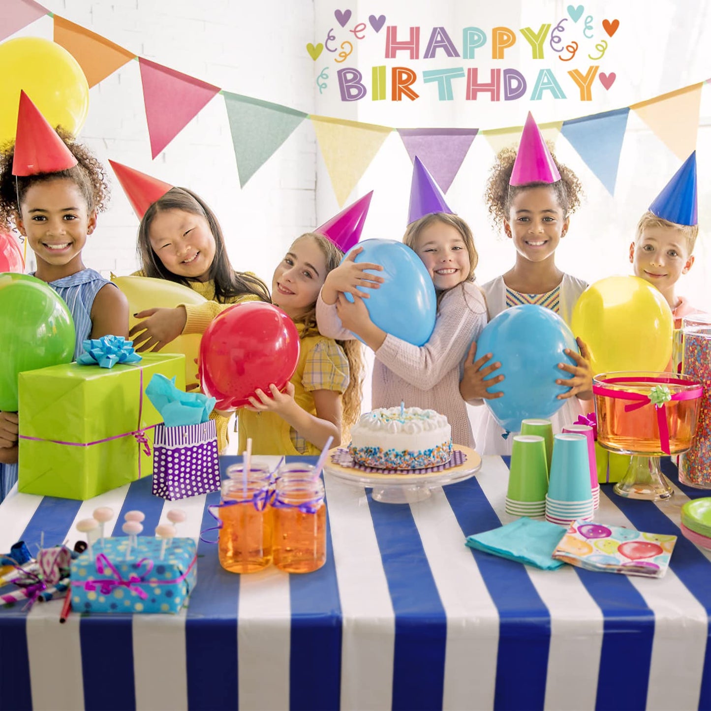 4 Pack Blue and White Striped Tablecloth, 54 x 108 Inch Waterproof Disposable Plastic Table Cover, Rectangular Table Cloths for