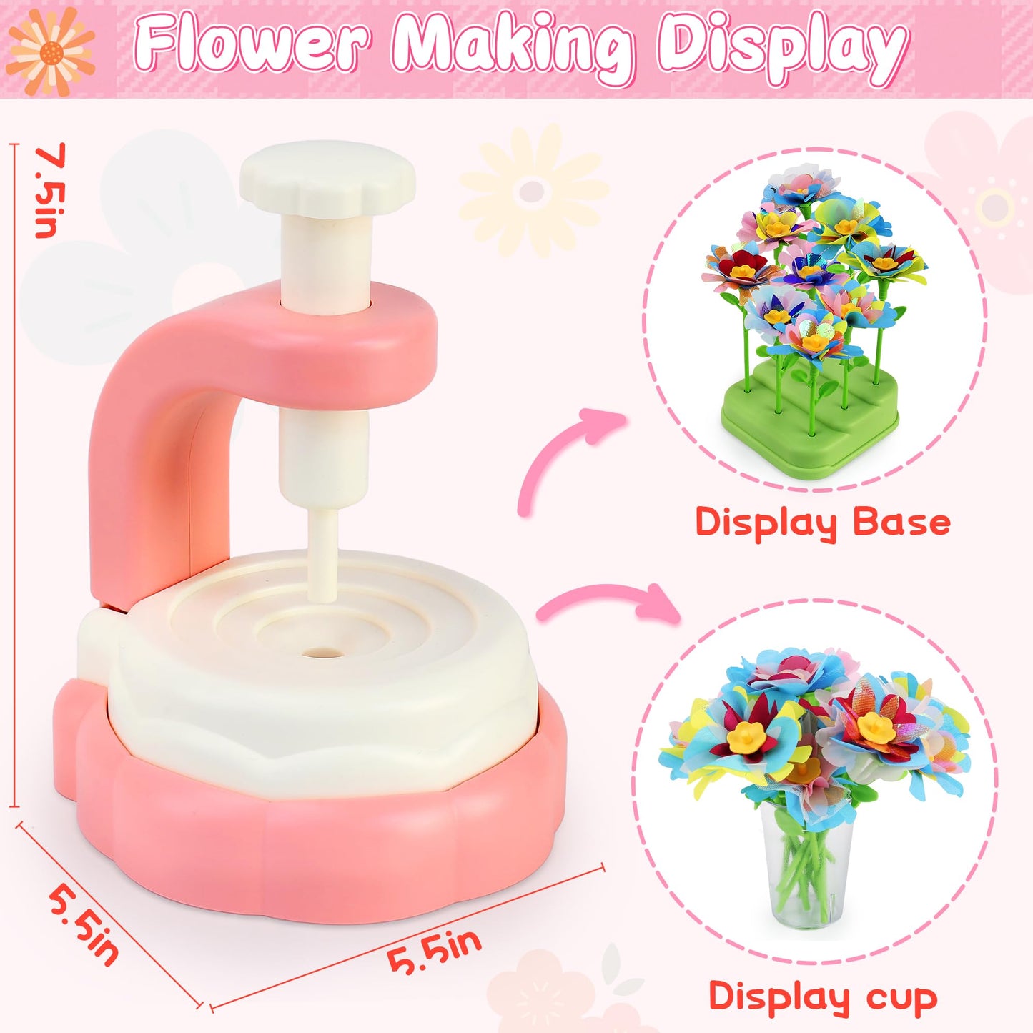 Fabric Flower Bouquet Arts Craft Kit for Kids Ages 3-12 | DIY Flower Market Toy | Educational STEM Activity, Birthday Christmas