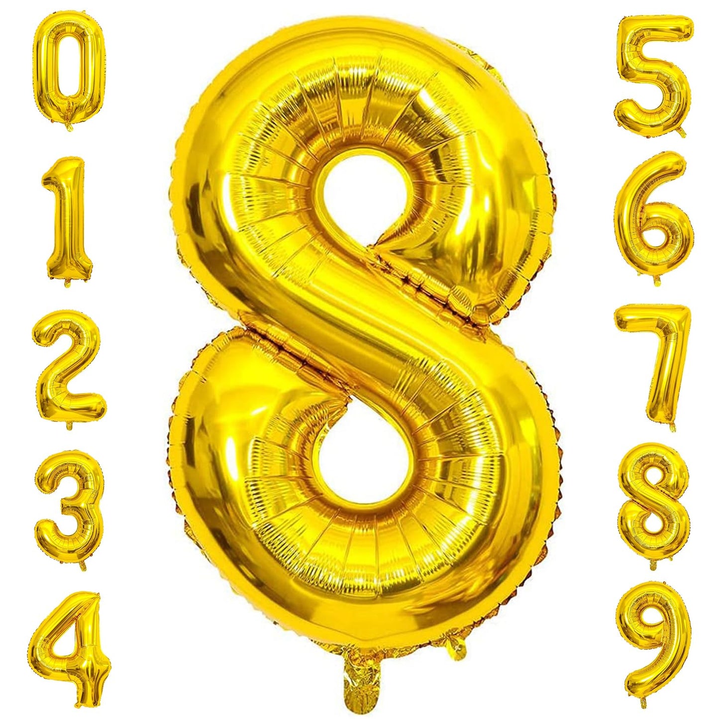Paticool Gold Number 8 Balloon, 40 Inch Large Number Foil Mylar Balloons For 8Th Girl Boy Birthday Party Celebration Decorations