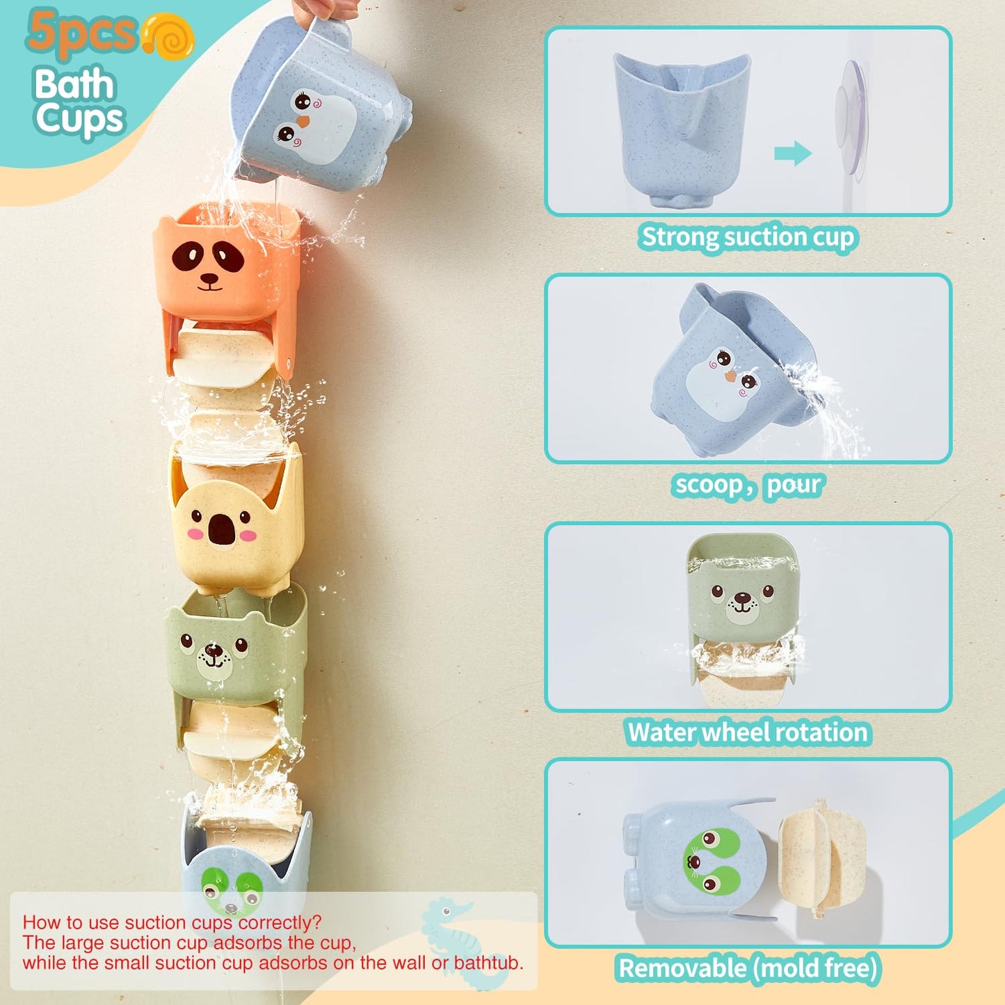Amchsuri Bath Toys For Kids Ages 1-3, 14 Pack Mold Free Toddler Bath Toys For 2-4 Bathtub Water Toys With Floating Boats&Bath Cups And No Hole Animal Floating Pool Toys For Babies 6-12 Months