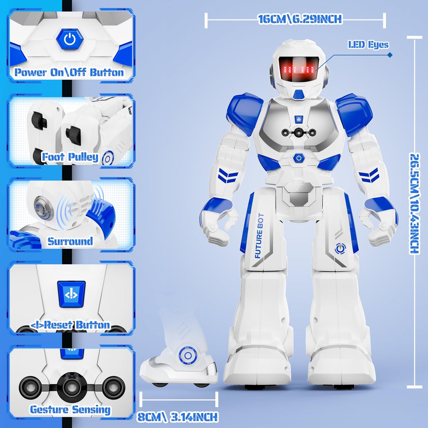 Fafugania Robot Toys For Kids, Remote Control Robot With Programmble Walking & Dancing Adjustable Volume Rc Gesture Sensing Smart Robot Toy For Ages 3 4 5 6 8 10 12 Boy Girl Ideal Blue