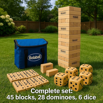 Outdoor Game Set Including 45 Giant Tumbling Blocks, 28 Giant Dominoes, and 6 Giant Dice, Giant Outdoor Games for Family Fun, Se
