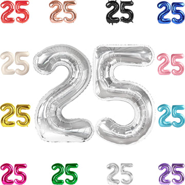 25 Balloon Number, Silver Number 25Th Birthday Balloons 40 Inch, 25 Or 52 Years Old Silver Birthday Decorations For Men Women, 2