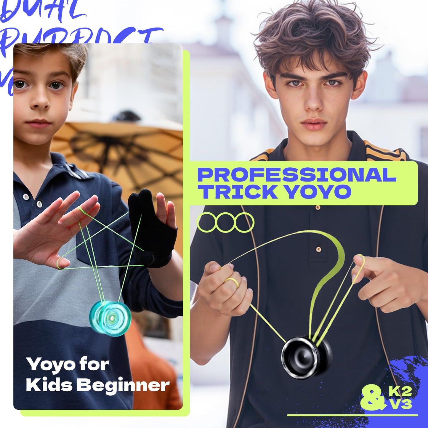 Magicyoyo Professional Pack Of 2 Yoyos V3+K2, Responsive Yoyo For Kids Beginner, Dual Purpose Trick Yoyo With Unresponsive Yoyo Bearing For Adults/Advanced+Extra Yo-Yo Case + 12 Yoyo Strings
