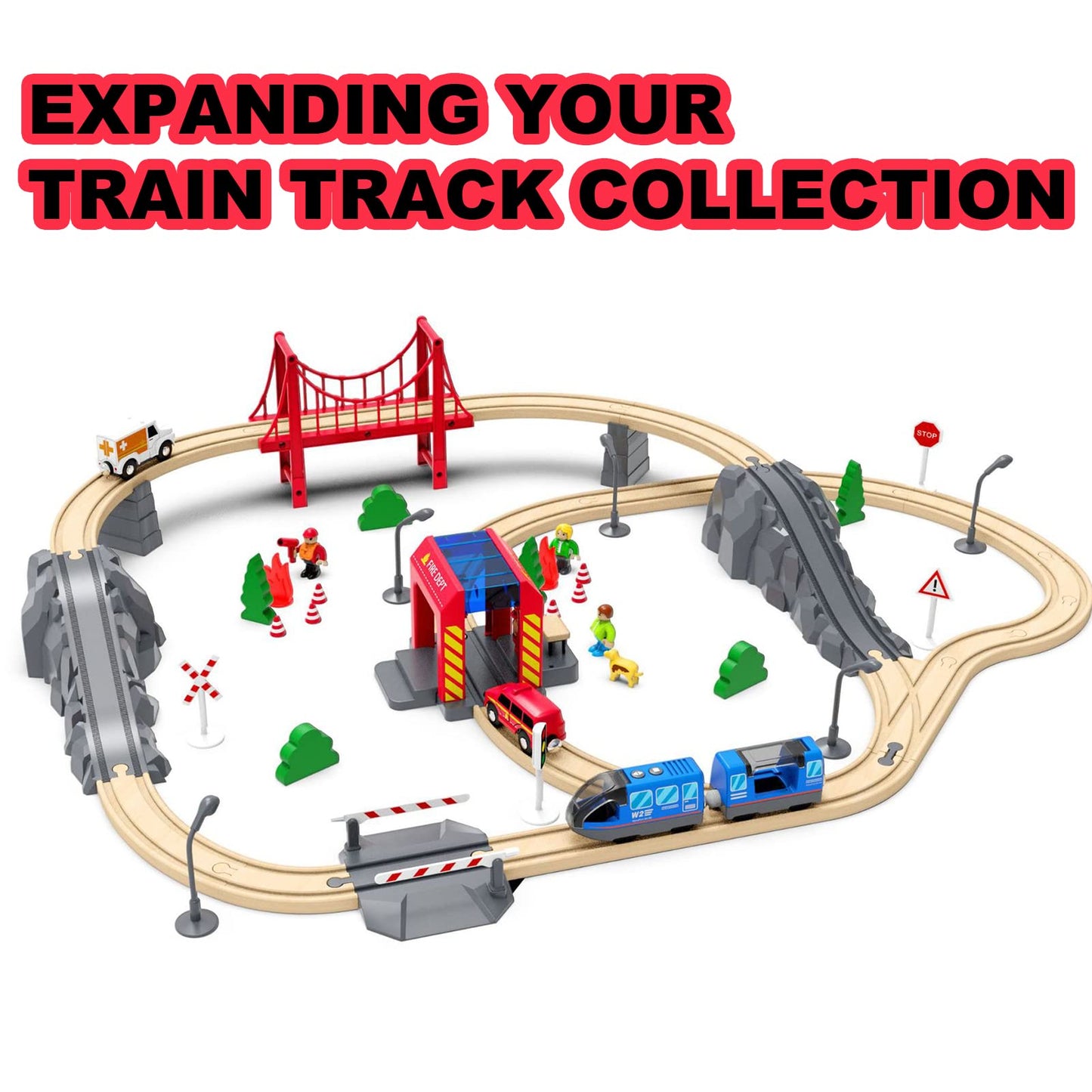 Fire Station Playset Toy For Wooden Train Track,Creative City Firestation Shed Railway Accessories Preschool Learning Educationa