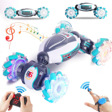 Threeking Rc Twist Stunt Car Toy Remote Control Cars Moving Horizontally Double-Sided Driving 360-Degree Rotating With Lights Mu