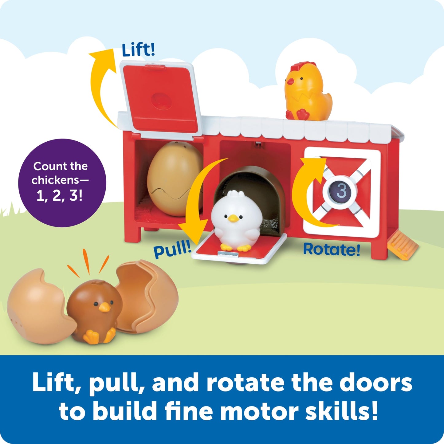 Learning Resources Peeksville Hide & Cheep Chicken Coop, Farm Toys, Barn Toys, Toddler Learning Toys, Kids Easter Gifts, Ages 18