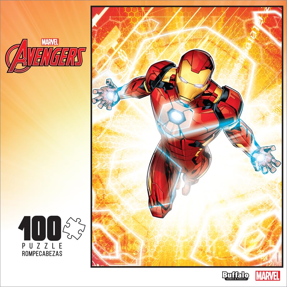 Buffalo Games - Marvel - The Armored Avenger - 100 Piece Jigsaw Puzzle For Families Challenging Puzzle Perfect For Family Time - 100 Piece Finished Size Is 15.00 X 11.00, Large