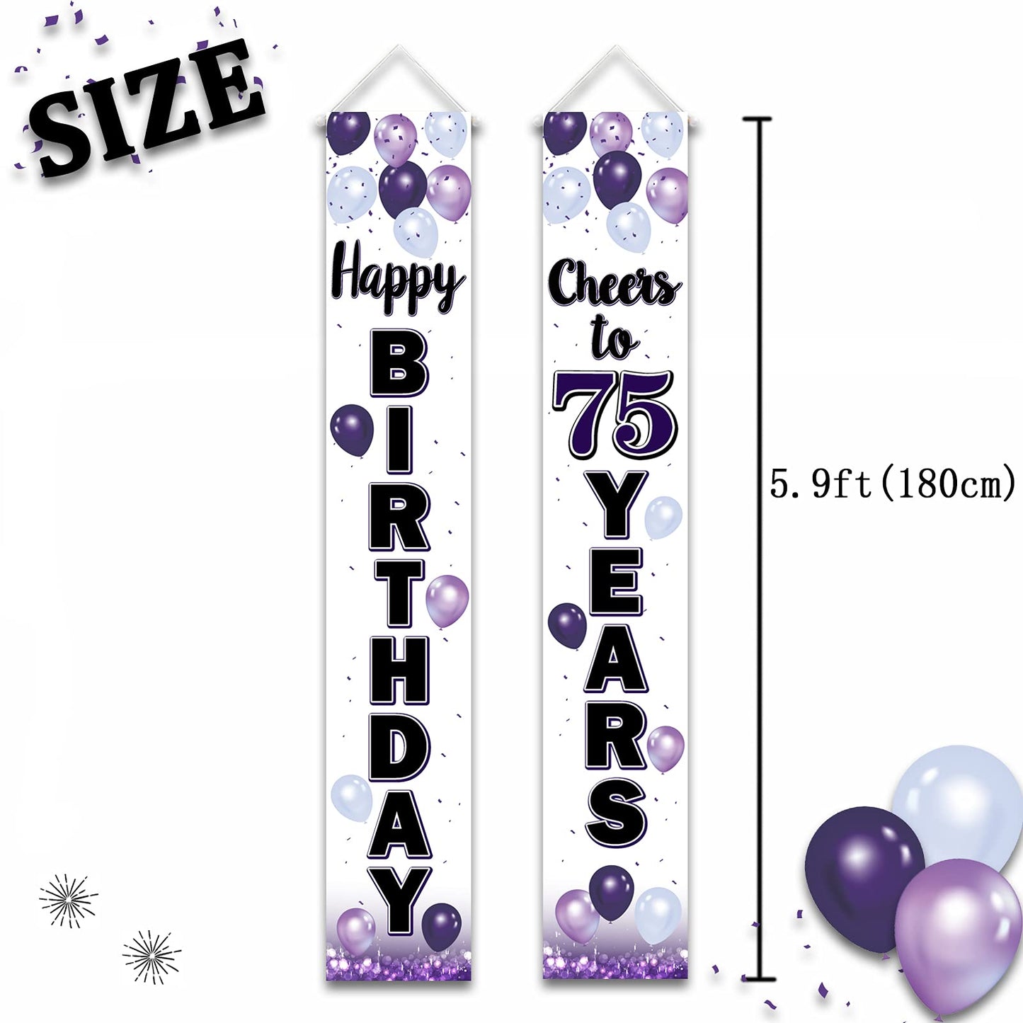 LASKYER Happy 75th Birthday Decorations,75th Purple Balloon Birthday Theme Door Hanging Banner Sign,75 Years Old Bday Party Supp